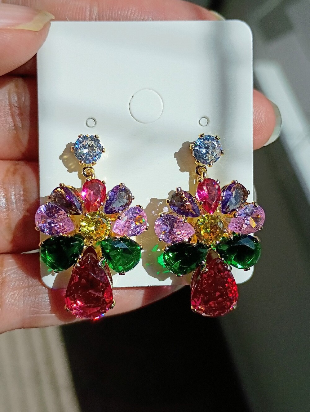 New Colorful CZ Stones Flower Drop Earrings - Multicolor